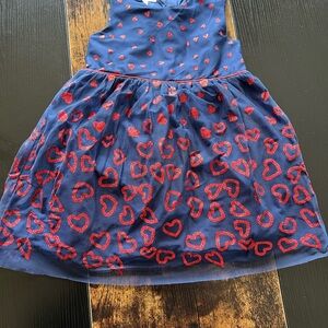 Navy Blue Dress with Red Heart Pattern